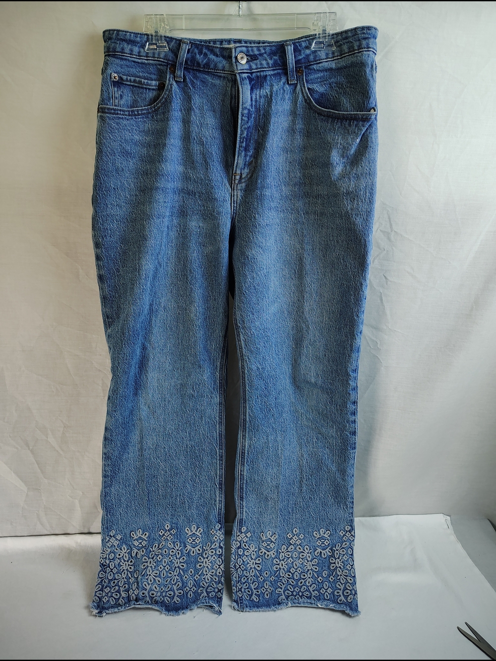 Abercrombie & Fitch Blue Embroidered-Hem Wide Leg Jeans
